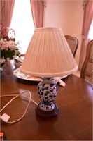 small blue and white lamp