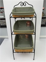 Three tier bin stand with baskets liners