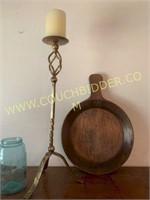Twisted iron candlestick & farmhouse deco board