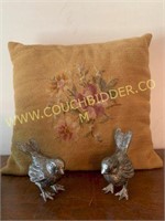 Floral needlepoint pillow & 2 little birds