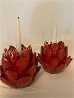 Very nice painted pottery candle holders