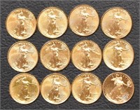 Liberty 1/10 Oz Fine Gold Eagle Coins (12)