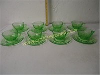 Green Depression Glass Cups and Saucers