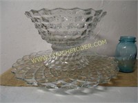 American Fostoria Punch Bowl with Stand & Platter