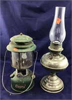 Used Coleman Lantern and Old Rayo Metal Oil Lamp