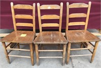 Three Vintage Oak Ladderback Chairs