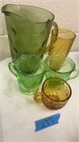Assorted glass pitcher and cups