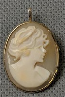 Signed 14k Gold Cameo Brooch Pendant 1.6 Dwt