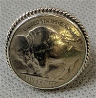Signed Rb Sterling Silver Ring Buffalo Nickel