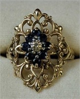 10k Gold Sapphire Filigree Ring 1.9 Dwt