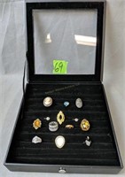 Estate Costume Jewelry Rings With Display Case