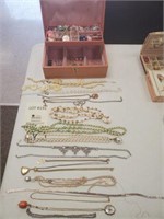 Assorted Necklaces, Clip on Earrings & Box