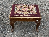 SWEET NEEDLEPOINT TOP FOOT STOOL 13 INCHES TALL