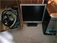 Computer monitor and tower and wires