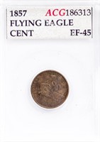 Coin ACG Graded 1857 Flying Eagle Cent - EF-45