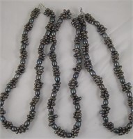 Lot Of 3 Black Cluster Pearl Necklaces