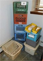 5 vintage plastic crates (3 are dairy) - bins -