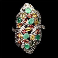 Natural Unheated Oval Emerald & Sapphire Ring