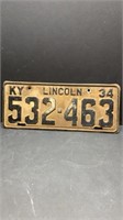 1934 Lincoln Co. License plate