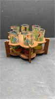 Early shot glass holder and glasses