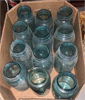 Whole box of blue quart jars