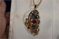 Goldtone &colored stone costume butterfly necklace