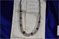 Silvertone beaded costume necklace w/purple stones
