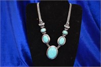 Silvertone &faux turquoise costume necklace