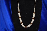 Silvertone beaded costume necklace w/amber stones