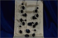 Black bead &stone adjustable costume necklace