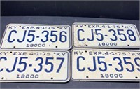 4 license plates in numerical order 1975
