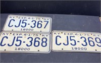 3 1975 License plates in numerical order