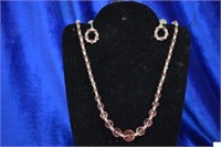 Vintage peach &clear crystal necklace & earing set