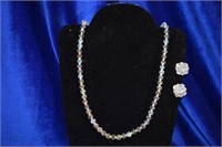 Vintage adjustable crystal bead necklace &clip