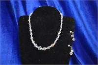 Vintage chocker aurora crystal bead &earing set