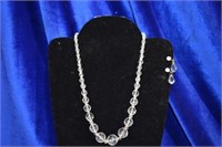 Vintage crystal necklace &clip on earing set