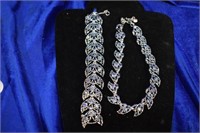 Silvertone w/blue aurora crystal necklace,bracelet