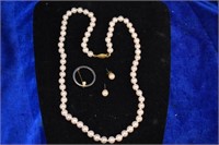 Vintage necklace earing &pin faux pearl lot