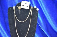 Gold tone monet bead necklace pin and earings