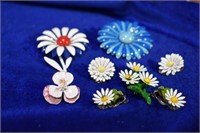 8pc vintage enamel flower &pin lot