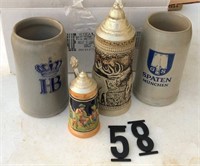 4 Beer Steins flat