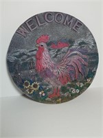 "Welcome" Rooster Decor - Painted Heavy Stone