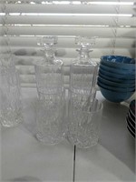 Two Crystal Decanters & Highball Whiskey Glasses