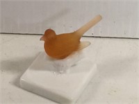 Amber Bird on Milk Glass Perch