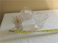 Cut Glass Cream, Sugar, tooth pick holder