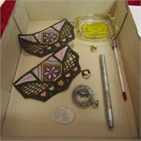 Antique southwest? beadwork, ashtray,10kgold pin,
