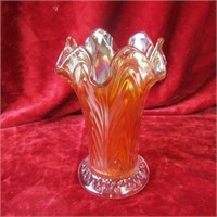 Marigold carnival glass base ruffled.