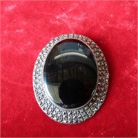 Vintage Black Onyx & Marcasite silver oval