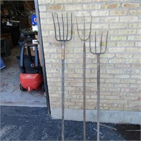(3) Vintage pitch forks.