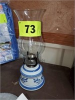 BLUE PAINTED BASE OIL LAMP